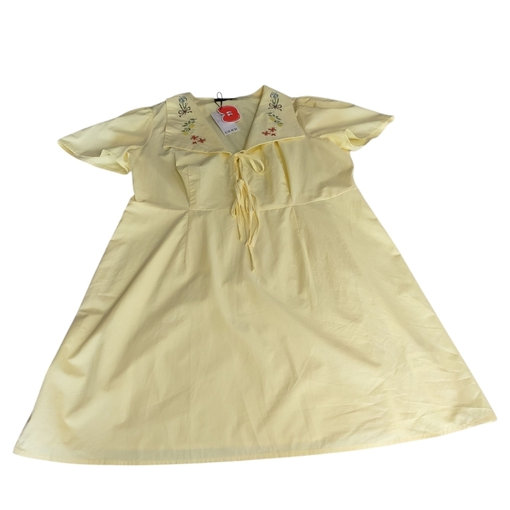 Cider Dress Women Lemon Embroidered Shortsleeve Tie Front Knee Length OXL NWT - Picture 8 of 12